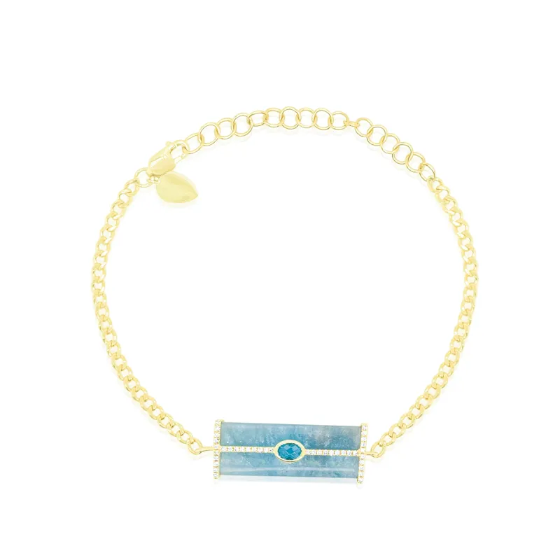 14kt Yellow Gold Milky Aqua with Diamonds and Center Blue Topaz Bracelet made by Meira T