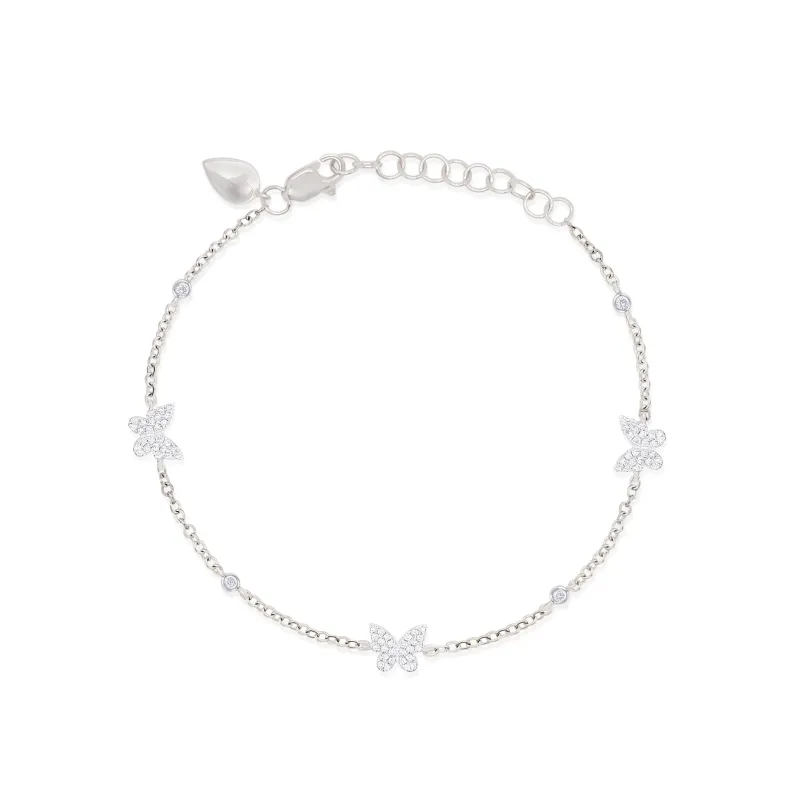 White Gold Dainty Diamond Butterfly Bracelet made by Meira T