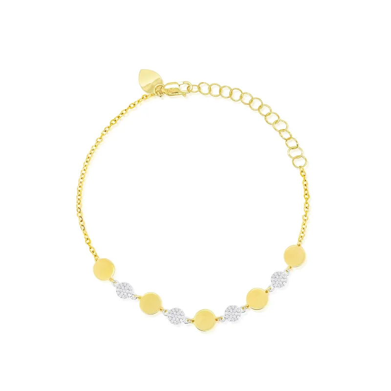 14k Yellow Gold Alternating Diamond Disc Bracelet made by Meira T