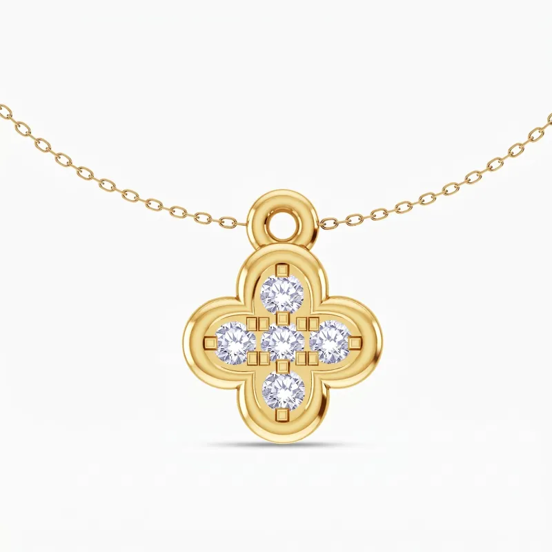 Gold Over Silver Lab Grown Diamond Clover Flower Necklace 16 inches made by Meira T