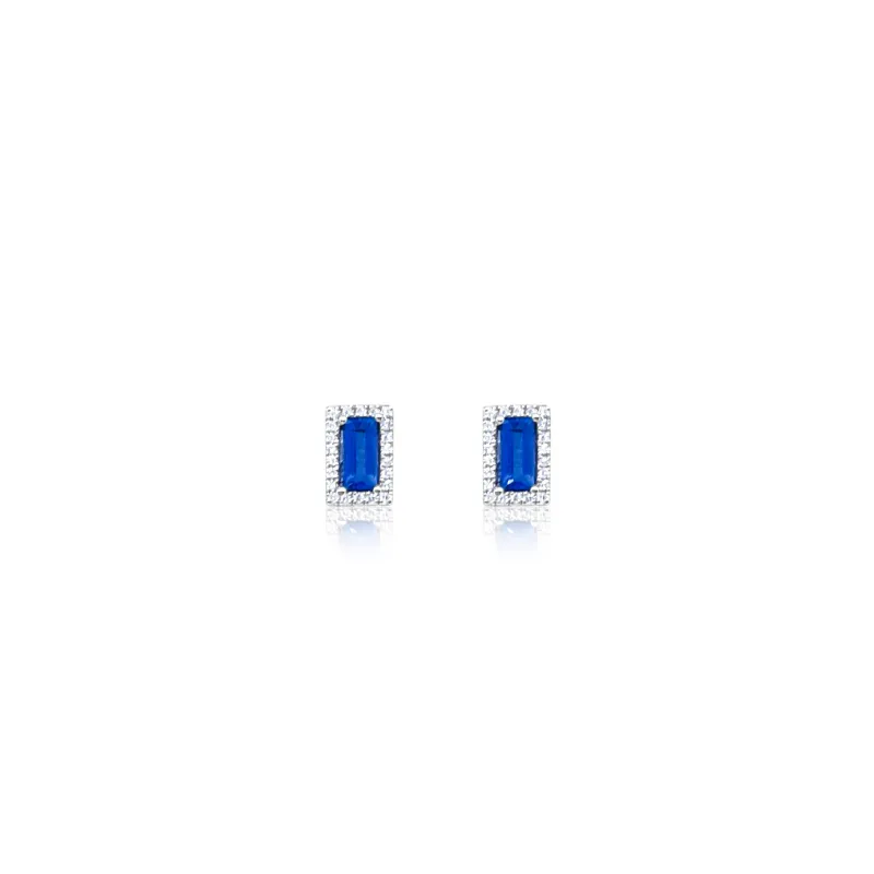 14kt White Gold Blue Sapphire Diamond Studs made by Meira T