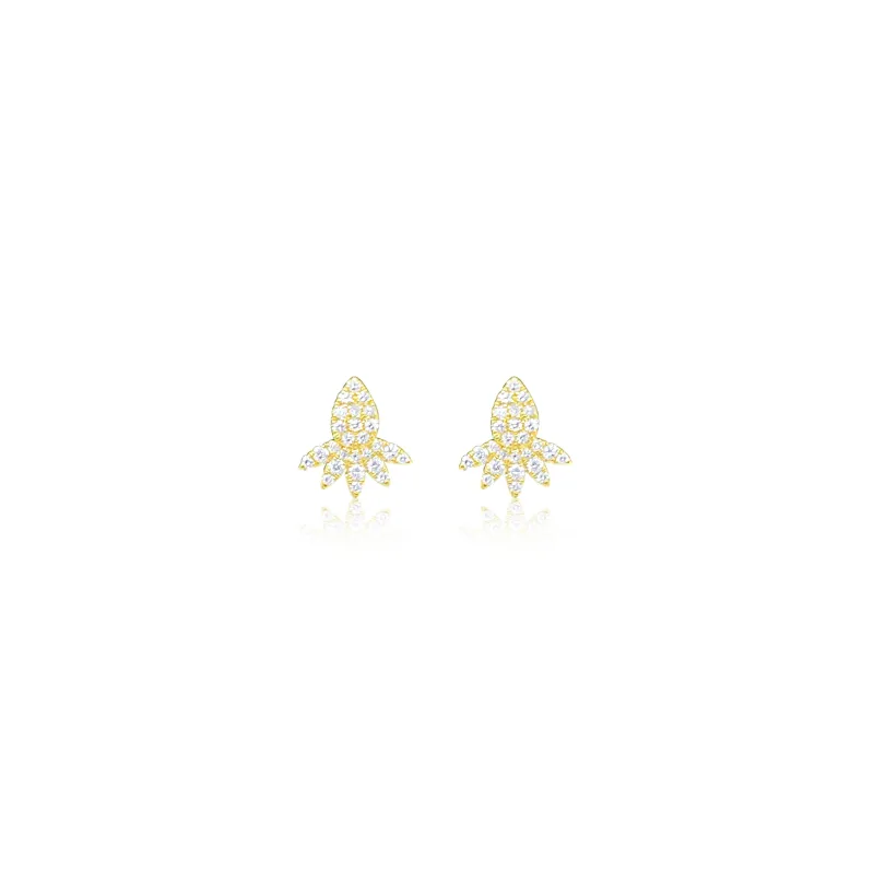 14kt Yellow Gold Lotus Flower Pave Diamond Studs made by Meira T