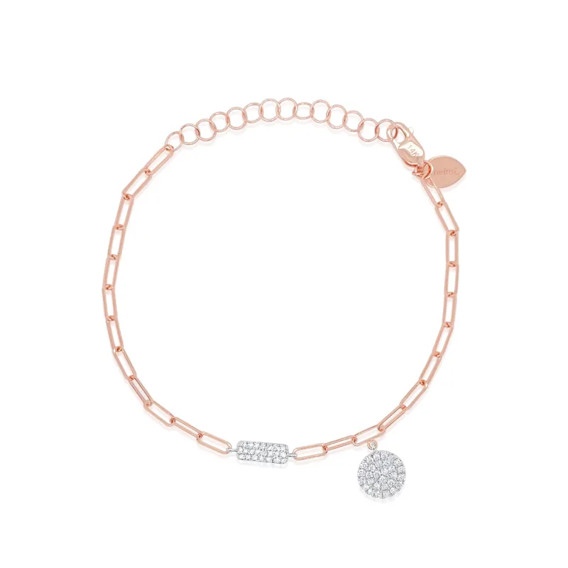 14kt Rose Gold Diamond Paper Clip Bracelet Diamond Disc made by Meira T