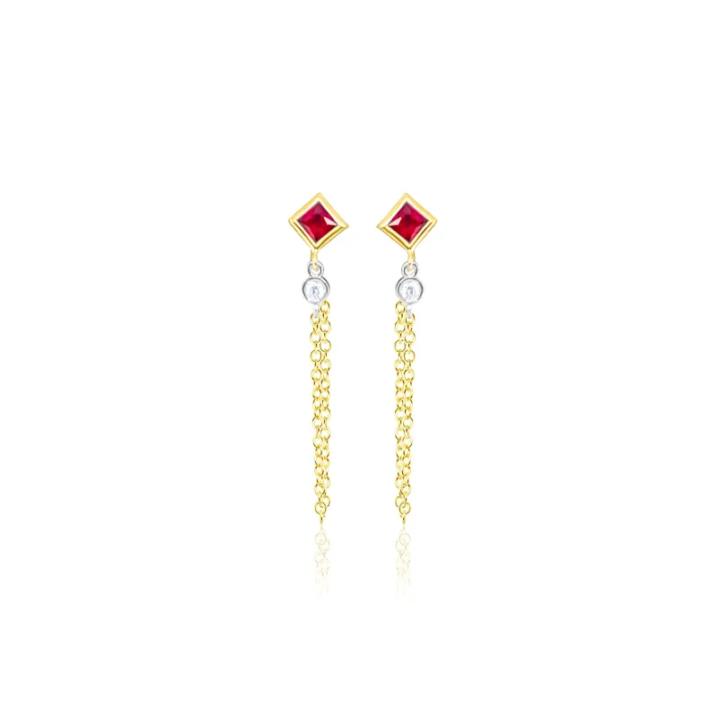 14kt Yellow Gold Chain Ruby Earrings made by Meira T