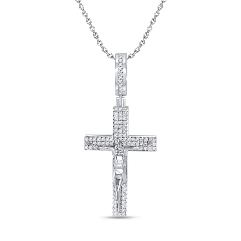Lab Grown Diamond Cross in Silver with 18 inch Chain .50 ct made by Meira T