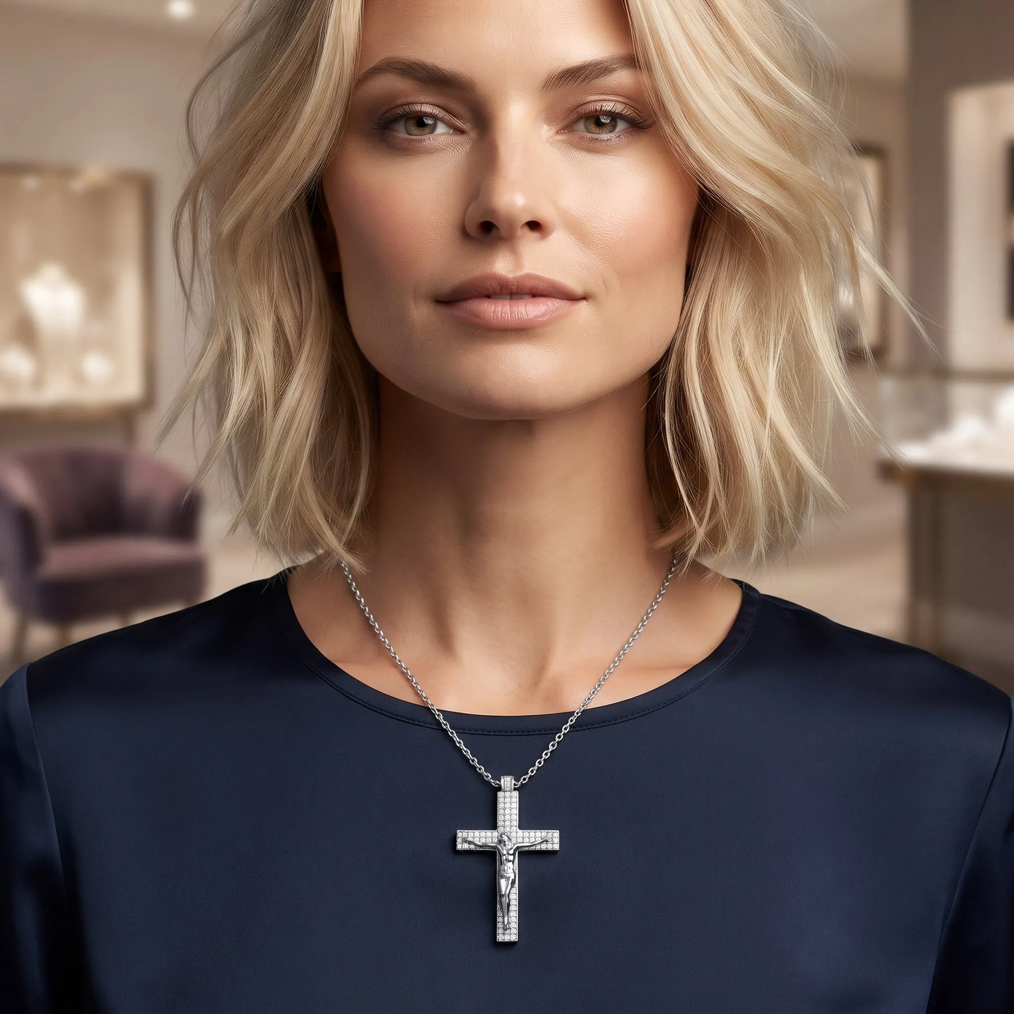 Lab Grown Diamond Cross in Silver with 18 inch Chain .50 ct sold by Meira T product image thumbnail 2