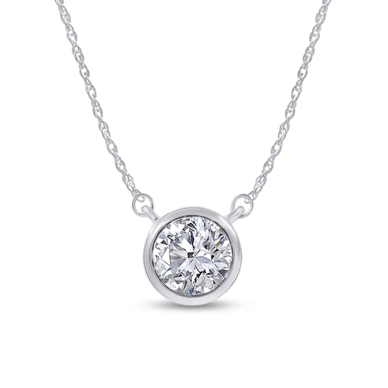 Silver and Lab Grown Diamond Silver Bezel Set 1 Carat Necklace made by Meira T