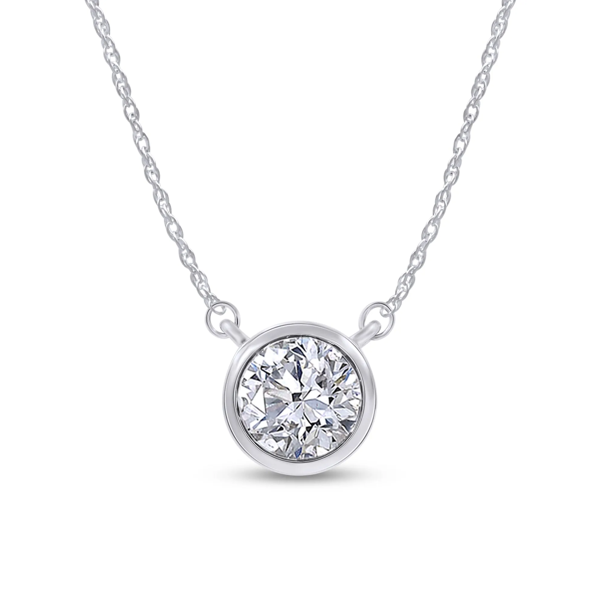 Silver and Lab Grown Diamond Silver Bezel Set 1 Carat Necklace sold by Meira T