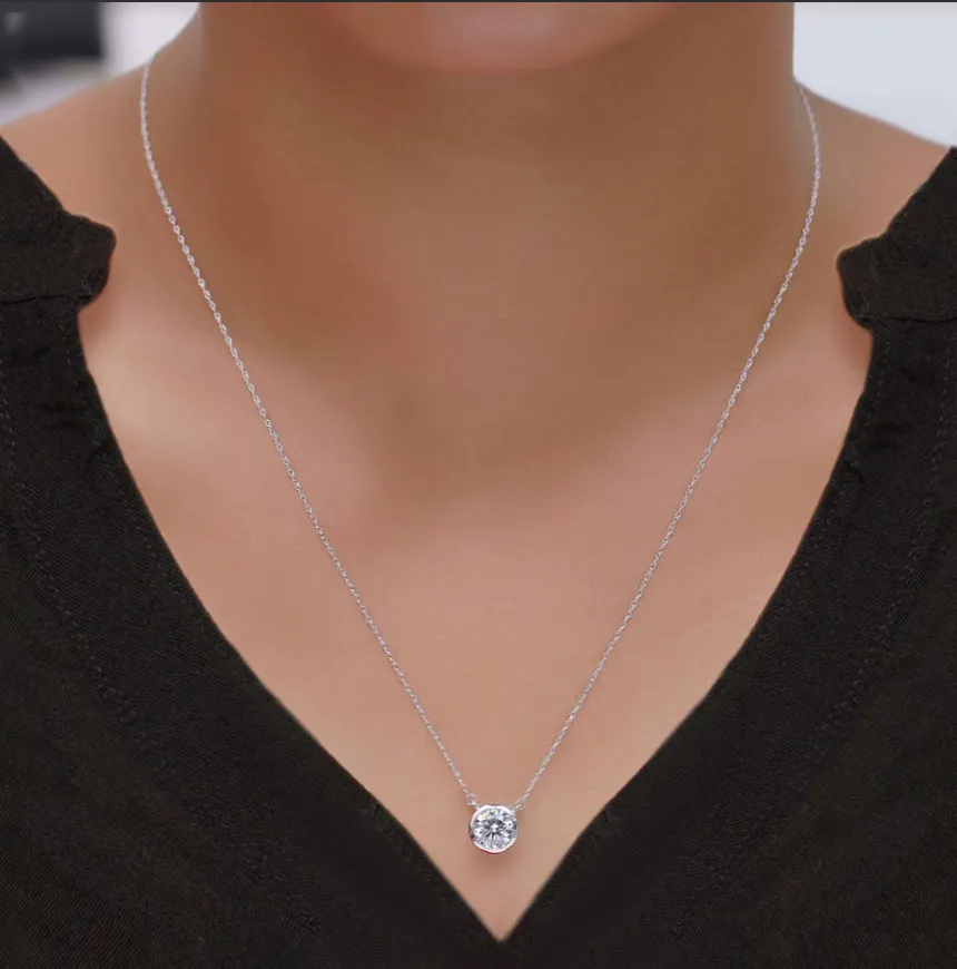 Silver and Lab Grown Diamond Silver Bezel Set 1 Carat Necklace sold by Meira T product image thumbnail 2
