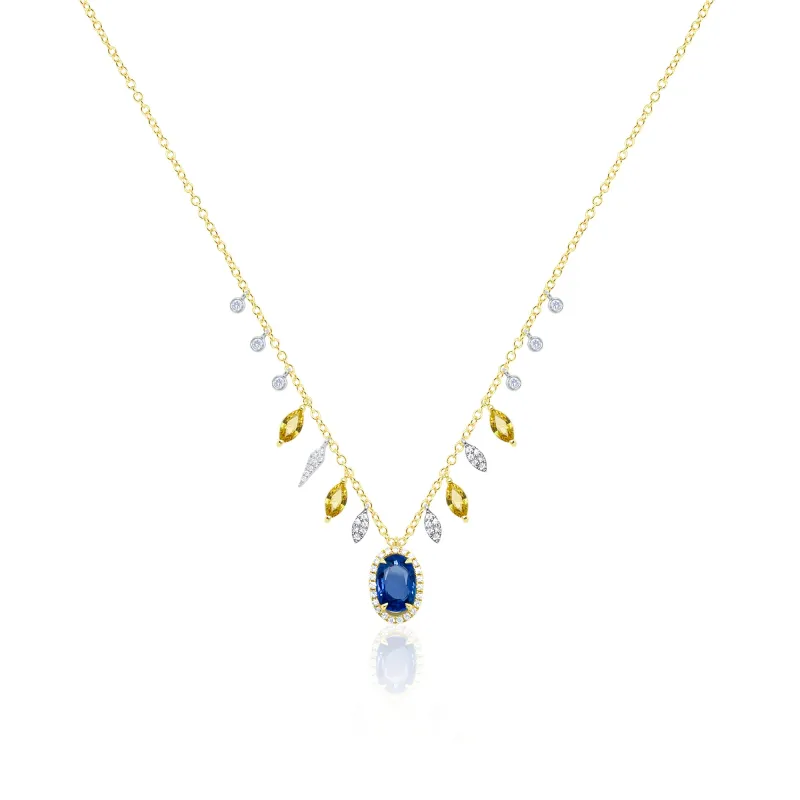 14kt Gold Blue and Yellow Sapphire and Diamond Necklace made by Meira T