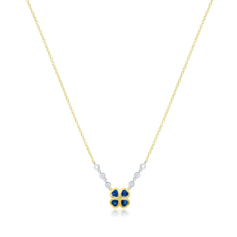 14kt Yellow Gold Blue Sapphire and Diamond Clover Necklace made by Meira T