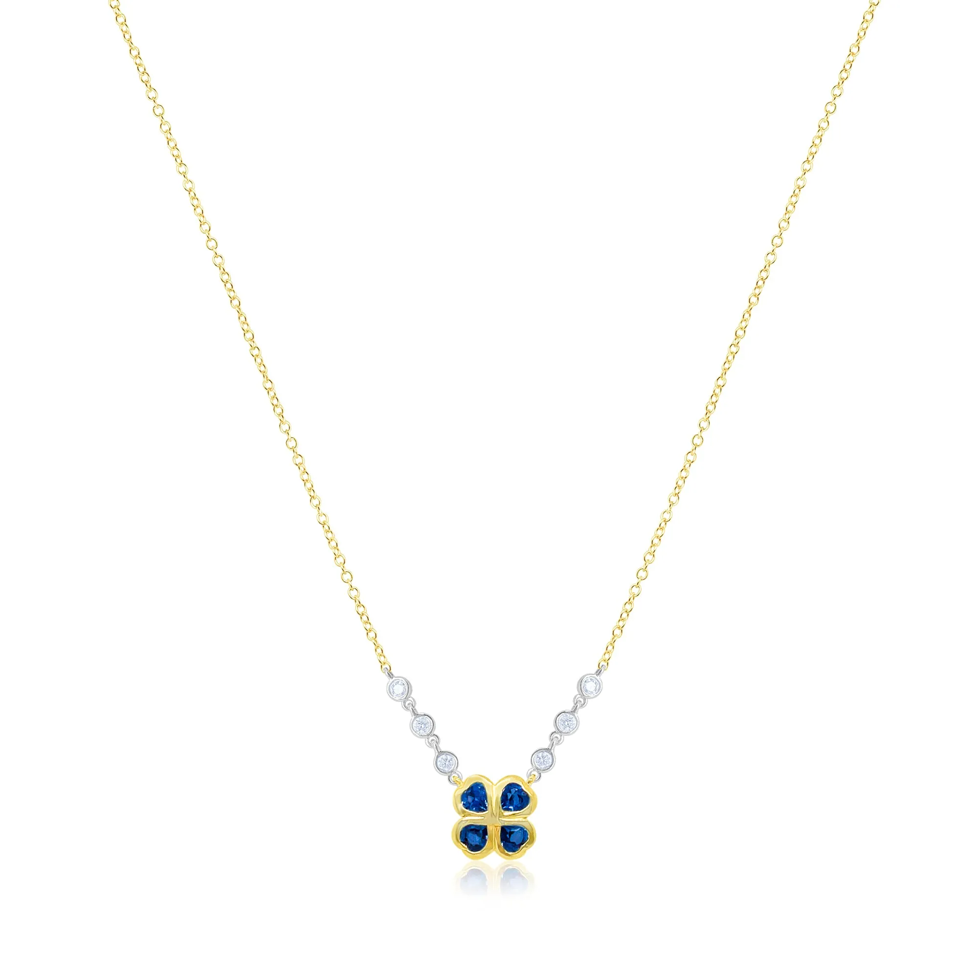 14kt Yellow Gold Blue Sapphire and Diamond Clover Necklace sold by Meira T