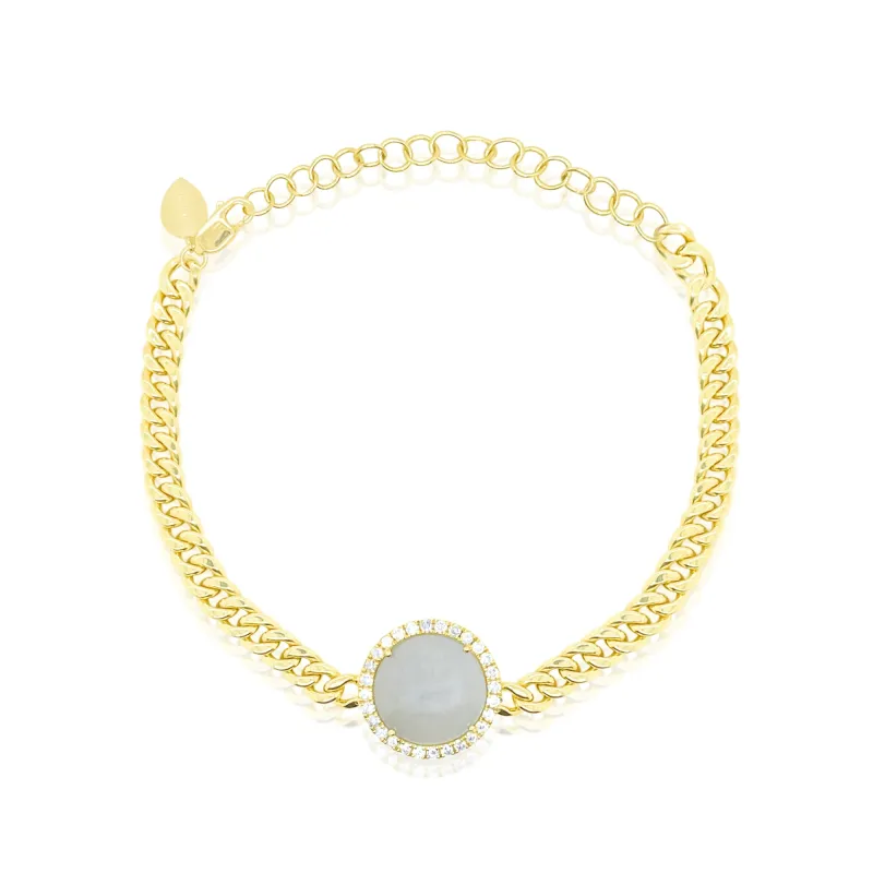 14kt Gold Circle Moonstone Diamond Bracelet made by Meira T