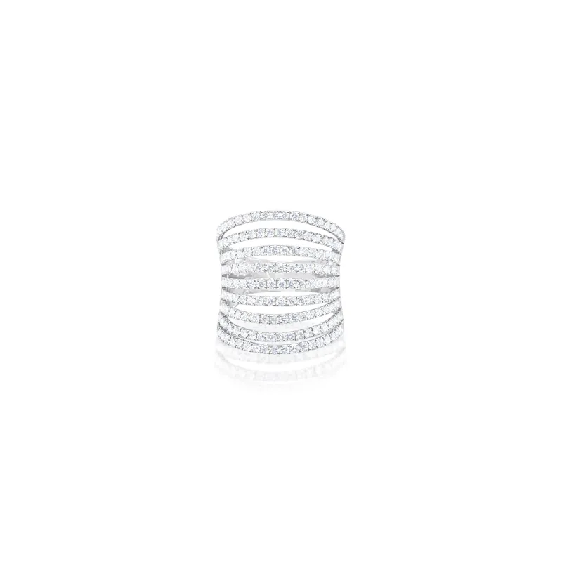 White Gold Multi Row Diamond Statement Ring made by Meira T