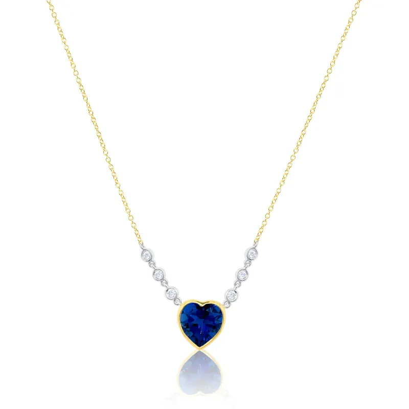 Yellow Gold Blue Sapphire Heart Diamond Necklace made by Meira T