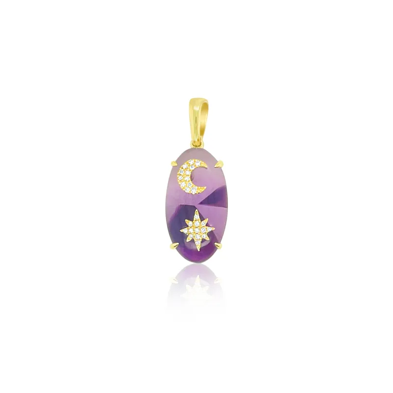 14K Yellow Gold Amethyst and Diamond Celestial Pendant made by Meira T