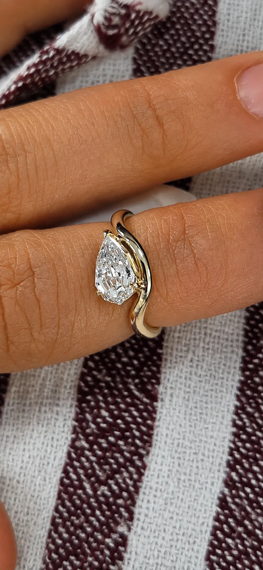 Yellow Gold Pinky Ring Lab Grown Diamond Marquis Shaped Antique sold by Meira T product image thumbnail 4