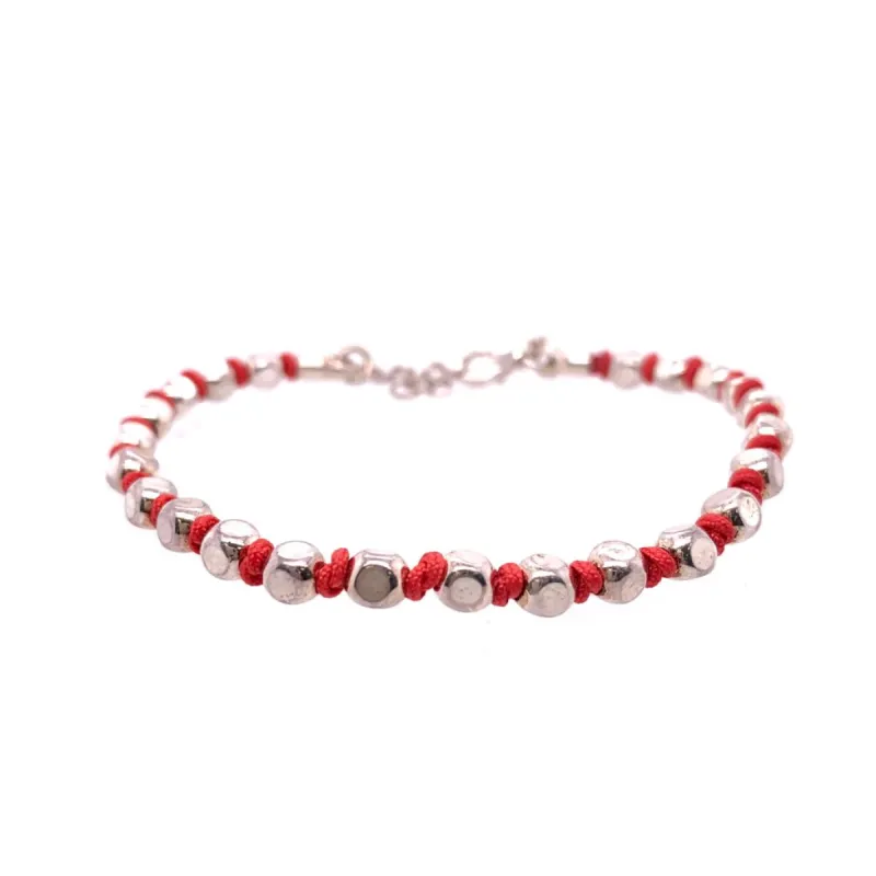 Silver Red Threaded Bracelet sold by Meira T