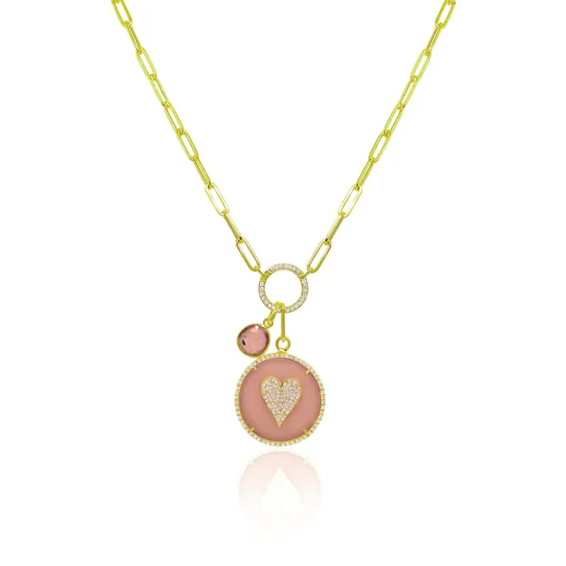 Pink Opal Diamond Heart and Watermelon Tourmaline Necklace sold by Meira T
