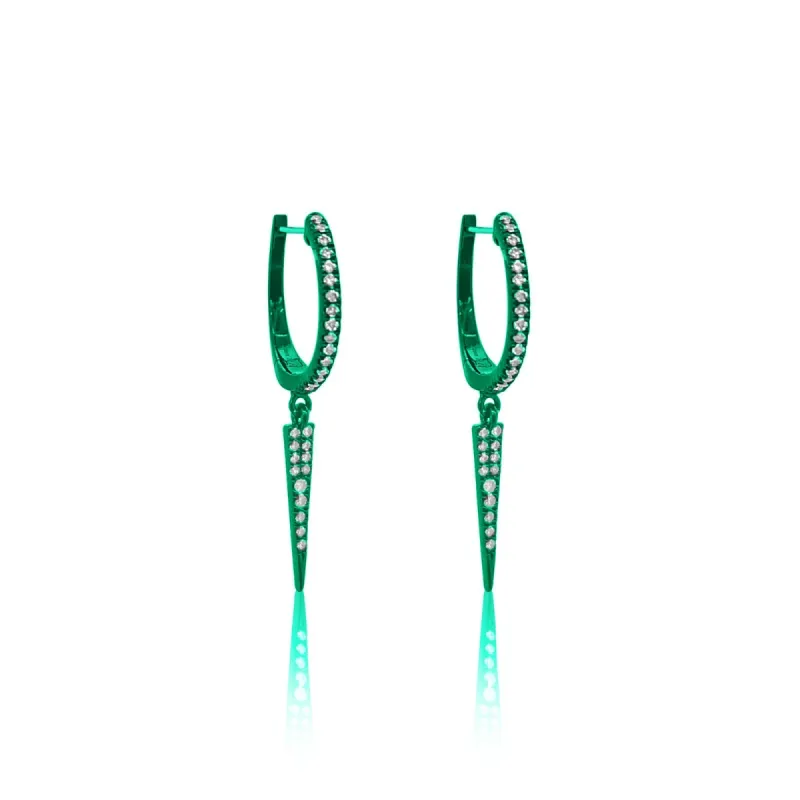 Electric Green Diamond Dagger Huggies sold by Meira T