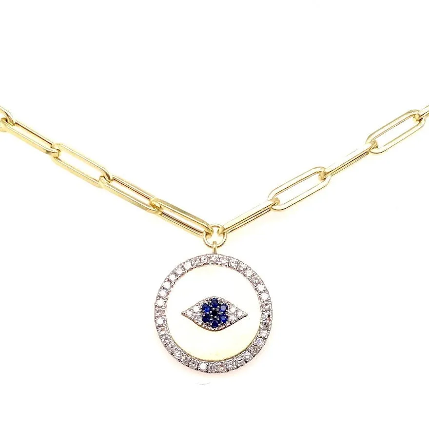 14kt Yellow Gold Evil Eye Disc Necklace sold by Meira T