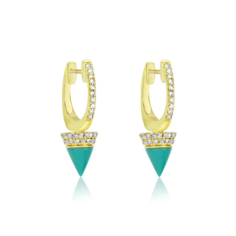 Yellow Gold and Turquoise Drop Huggies sold by Meira T