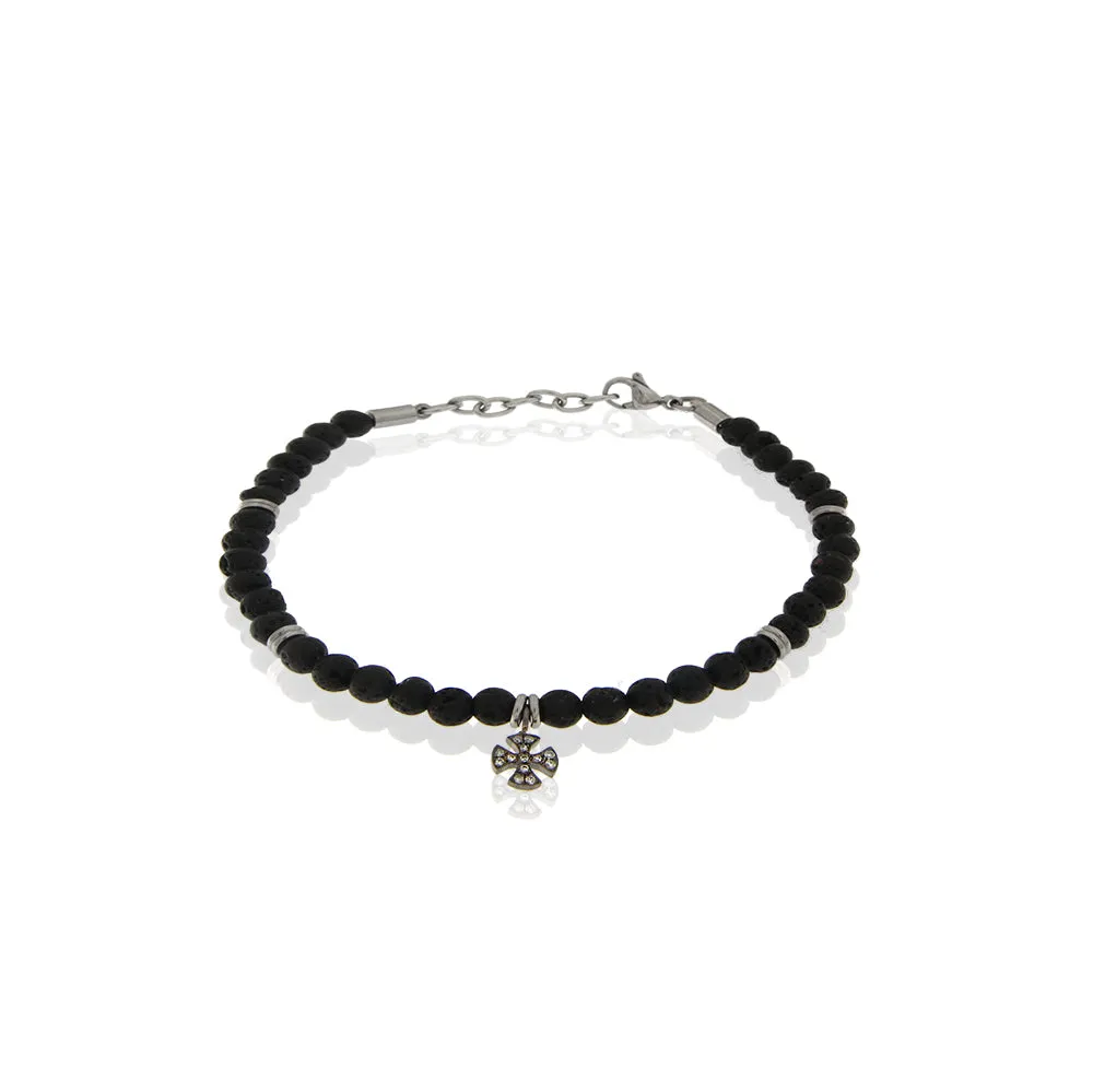 Mens Steel Diamond Cross Bead Bracelet sold by Meira T