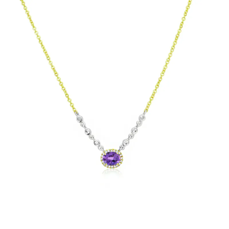 Birthstone Necklace With Diamond Halo | FEBRUARY Amethyst sold by Meira T