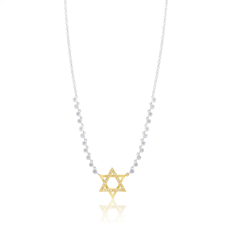Two Tone Yellow Gold Star Of David Diamond Necklace sold by Meira T