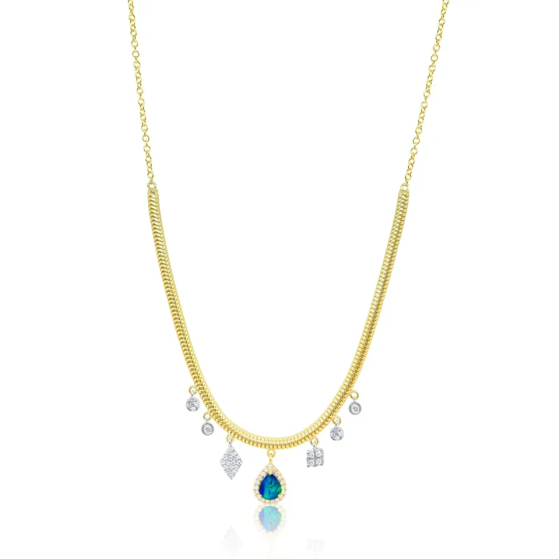 Yellow Gold Snake Chain and Opal Necklace sold by Meira T