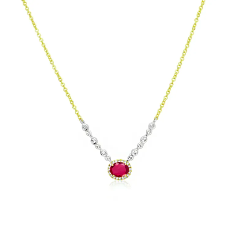 Birthstone Necklace With Diamond Halo | JULY Ruby sold by Meira T