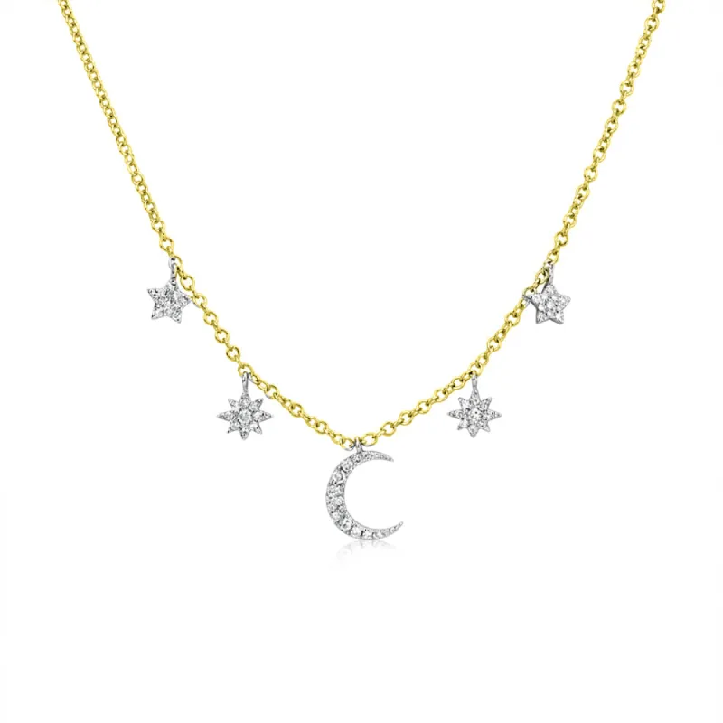 Sisterly Style Yellow Gold Moon & Star Diamond Necklace | Online Exclusive sold by Meira T