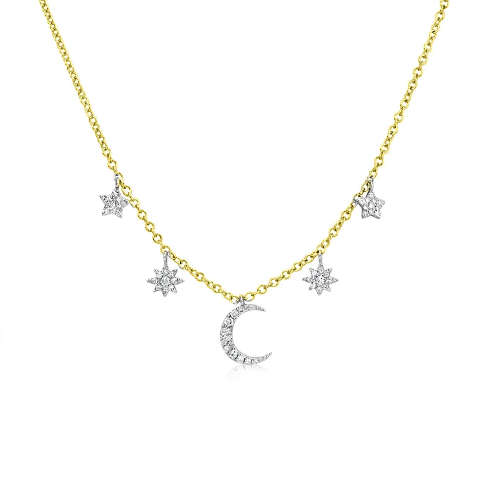 Sisterly Style Yellow Gold Moon & Star Diamond Necklace | Online Exclusive sold by Meira T