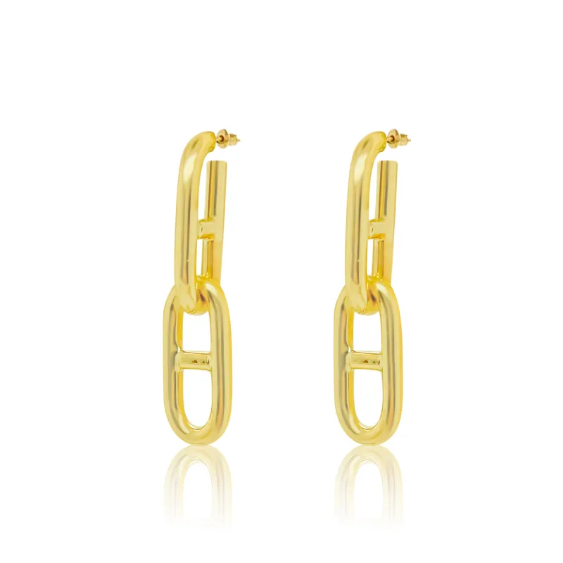 Mixed Link Oval Dangle Hoops in Yellow Gold sold by Meira T