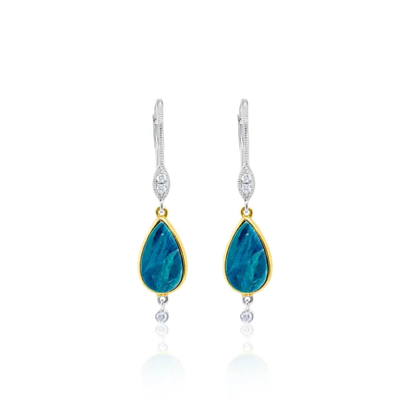 Two Tone Gold Opal Diamond Earrings sold by Meira T