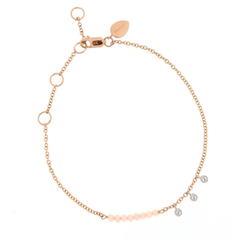 Pink Opal Bead Bracelet with Diamond Bezels sold by Meira T