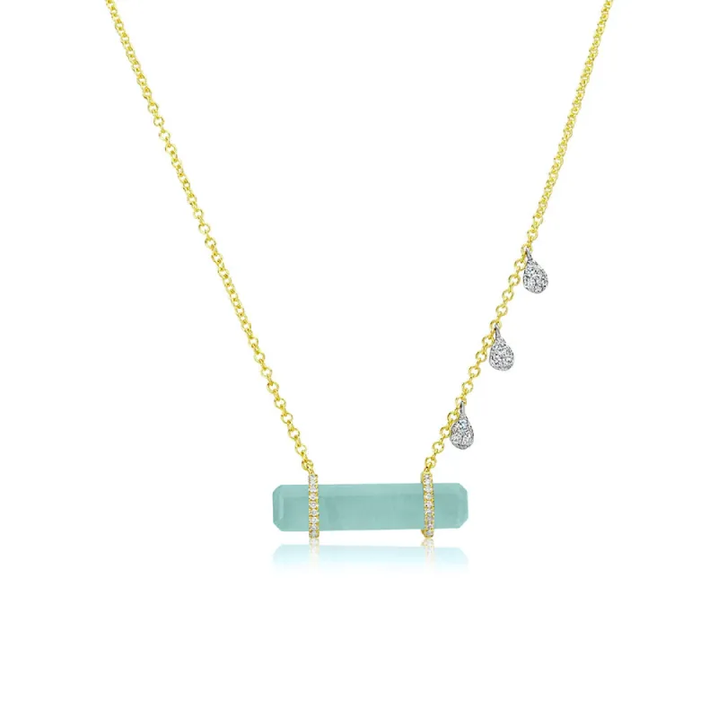 Yellow Gold Aquamarine Bar Charm Necklace sold by Meira T