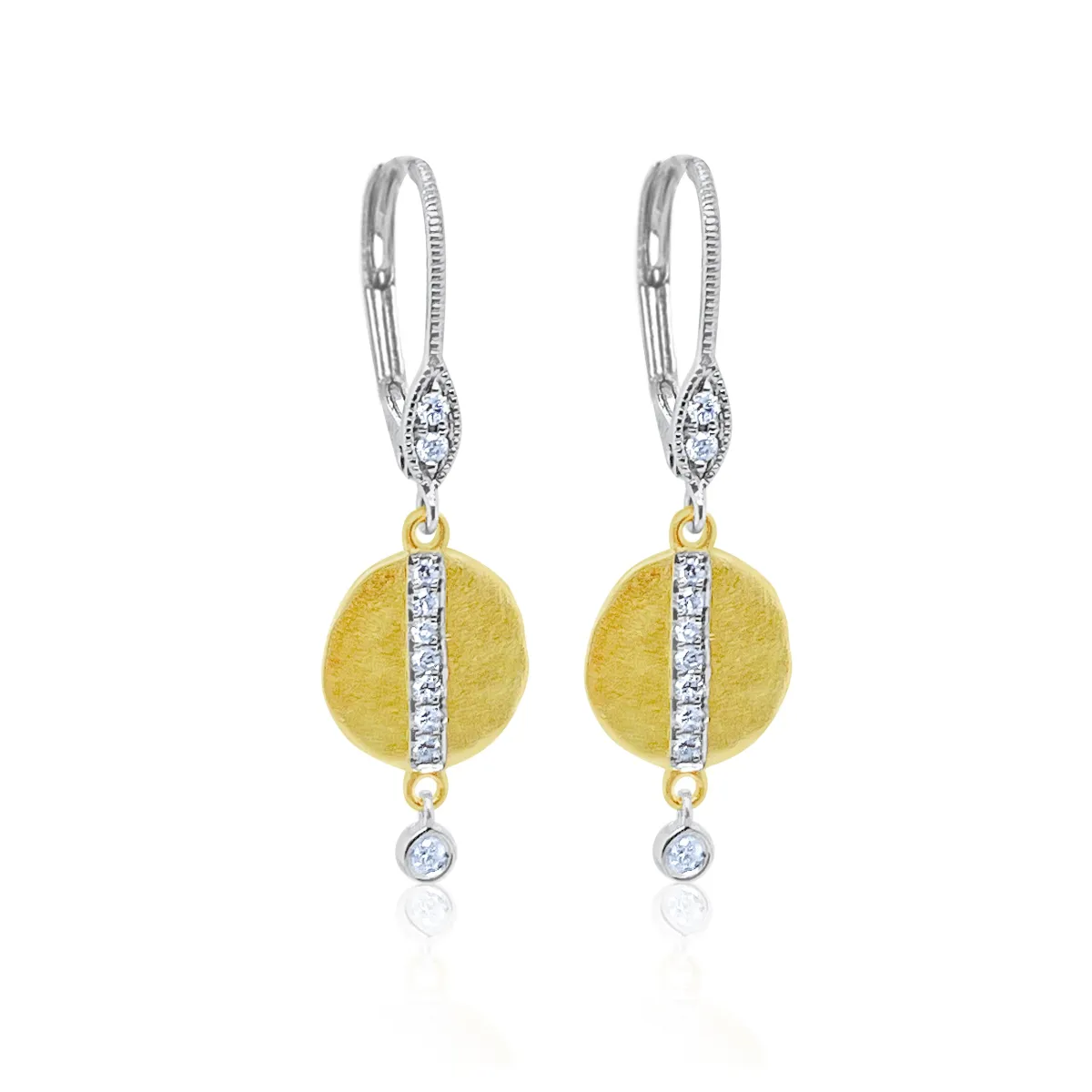Brushed Gold and Diamond Drop Earrings sold by Meira T