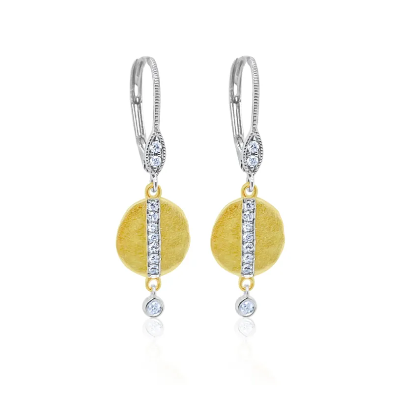 Brushed Gold and Diamond Drop Earrings sold by Meira T