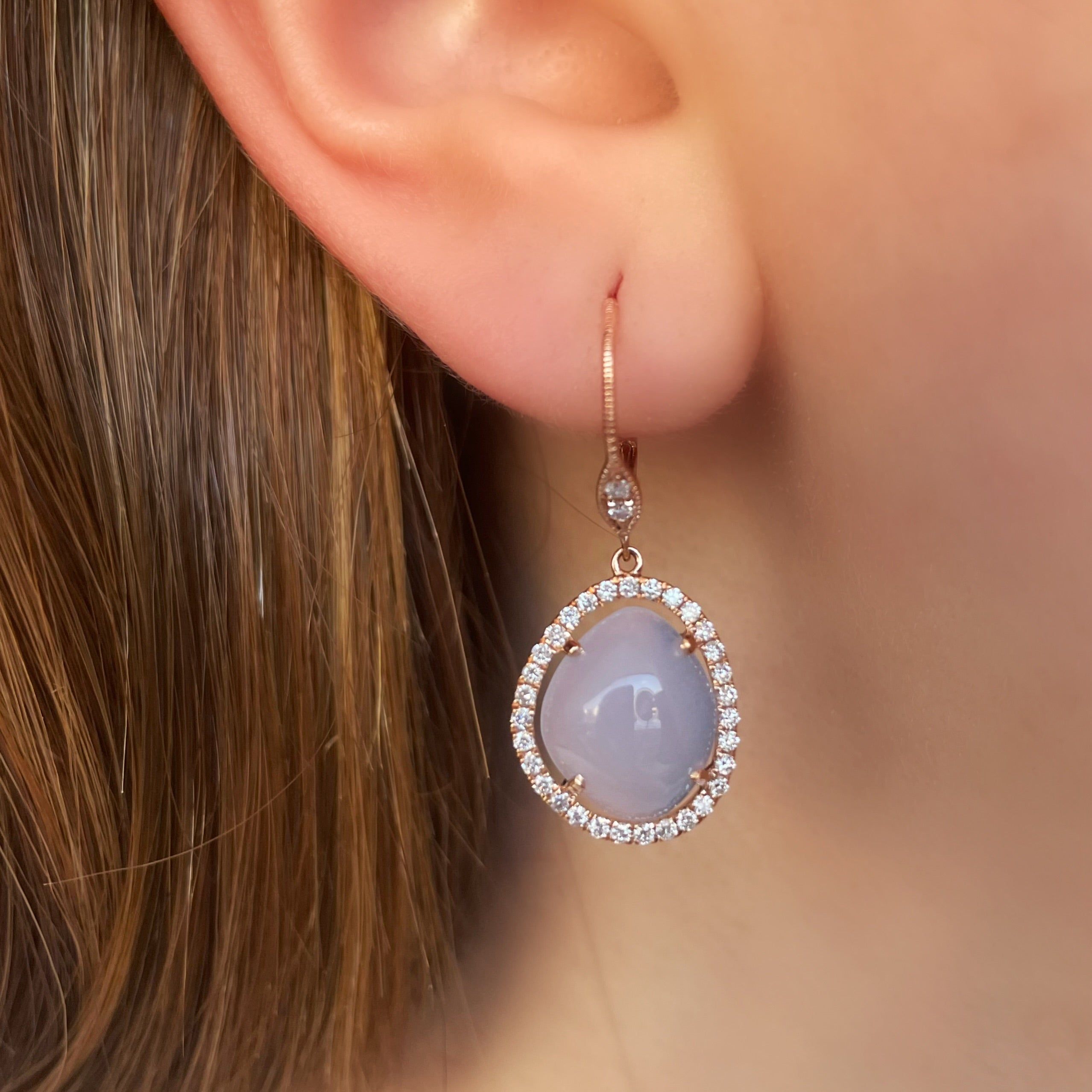 Chalcedony and Rose Gold Diamond Earrings sold by Meira T product image thumbnail 2