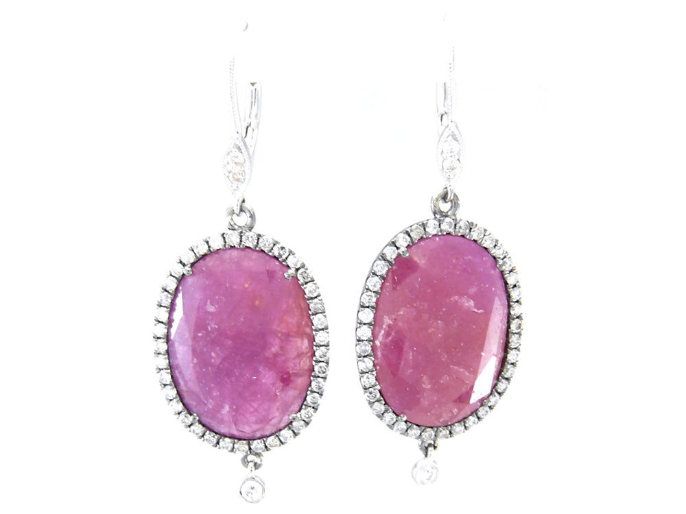 Statement White Gold Ruby and Diamond Earrings sold by Meira T