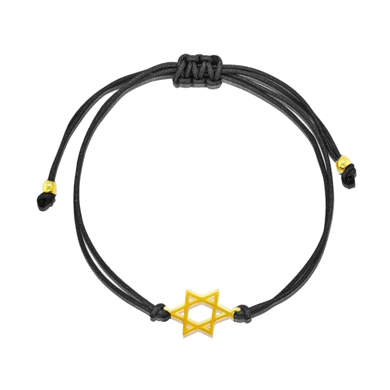 Dainty Gold Plated Jewish Star of David Bracelet on Black Chord sold by Meira T