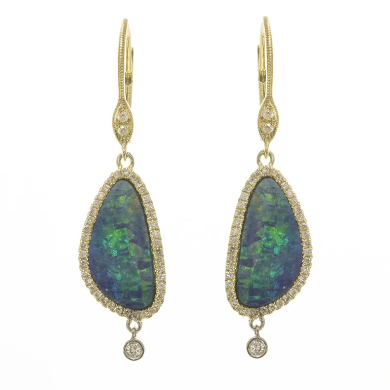 Yellow Gold and Opal Diamond Dangle Earrings sold by Meira T