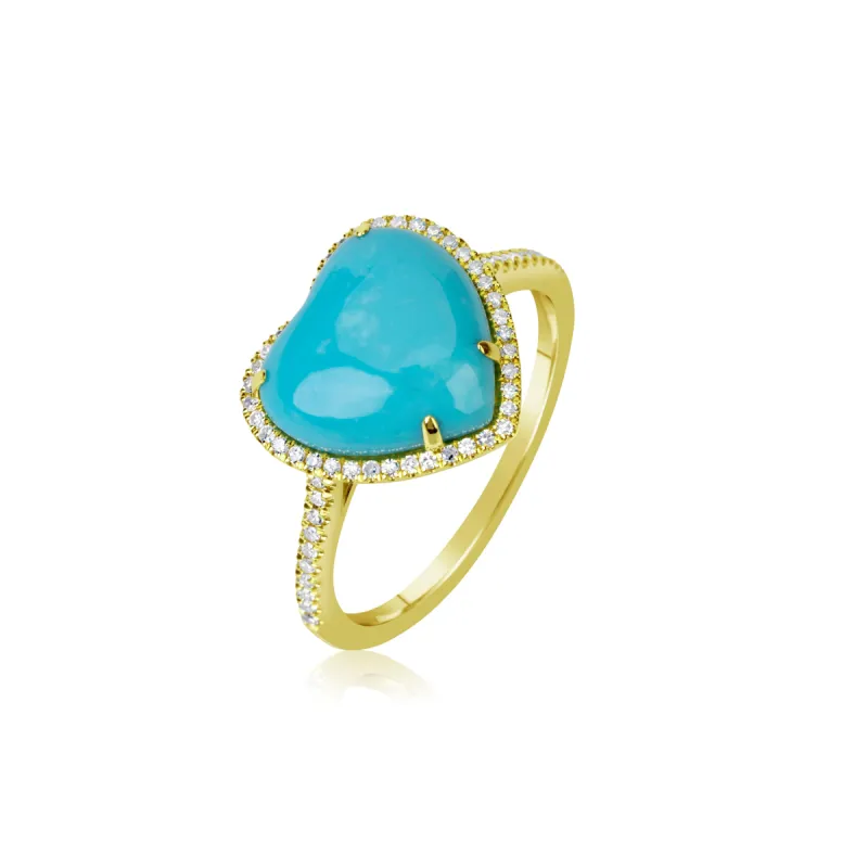 Yellow Gold Turquoise Heart and Diamond Ring sold by Meira T