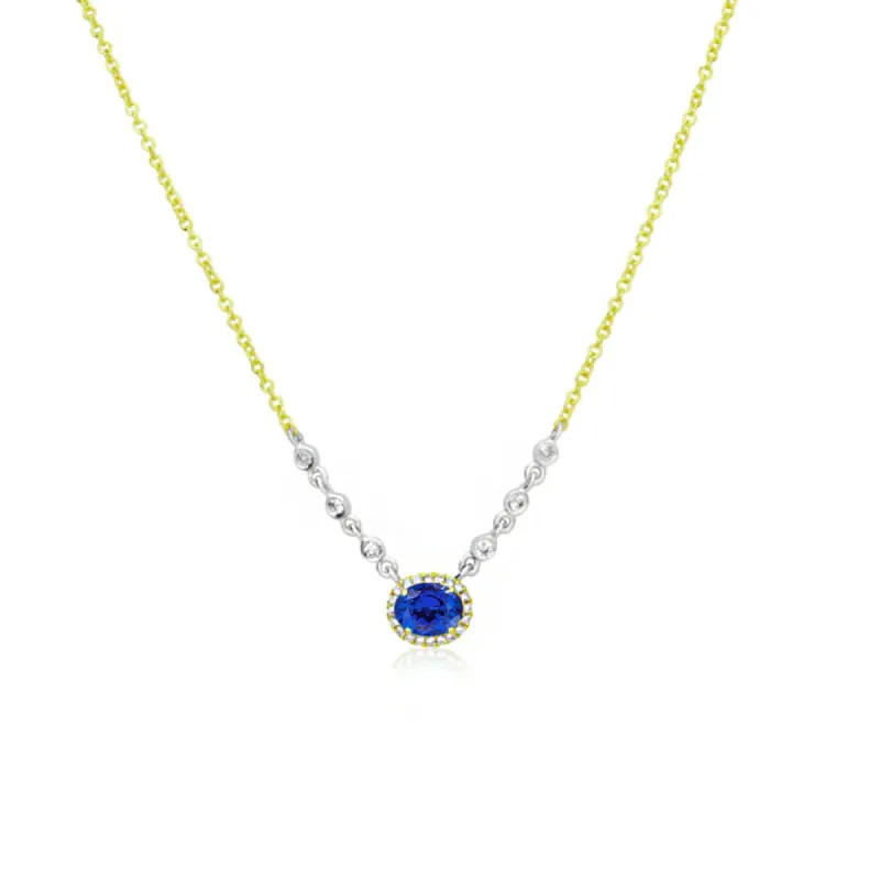 Birthstone Necklace With Diamond Halo | SEPTEMBER Sapphire sold by Meira T