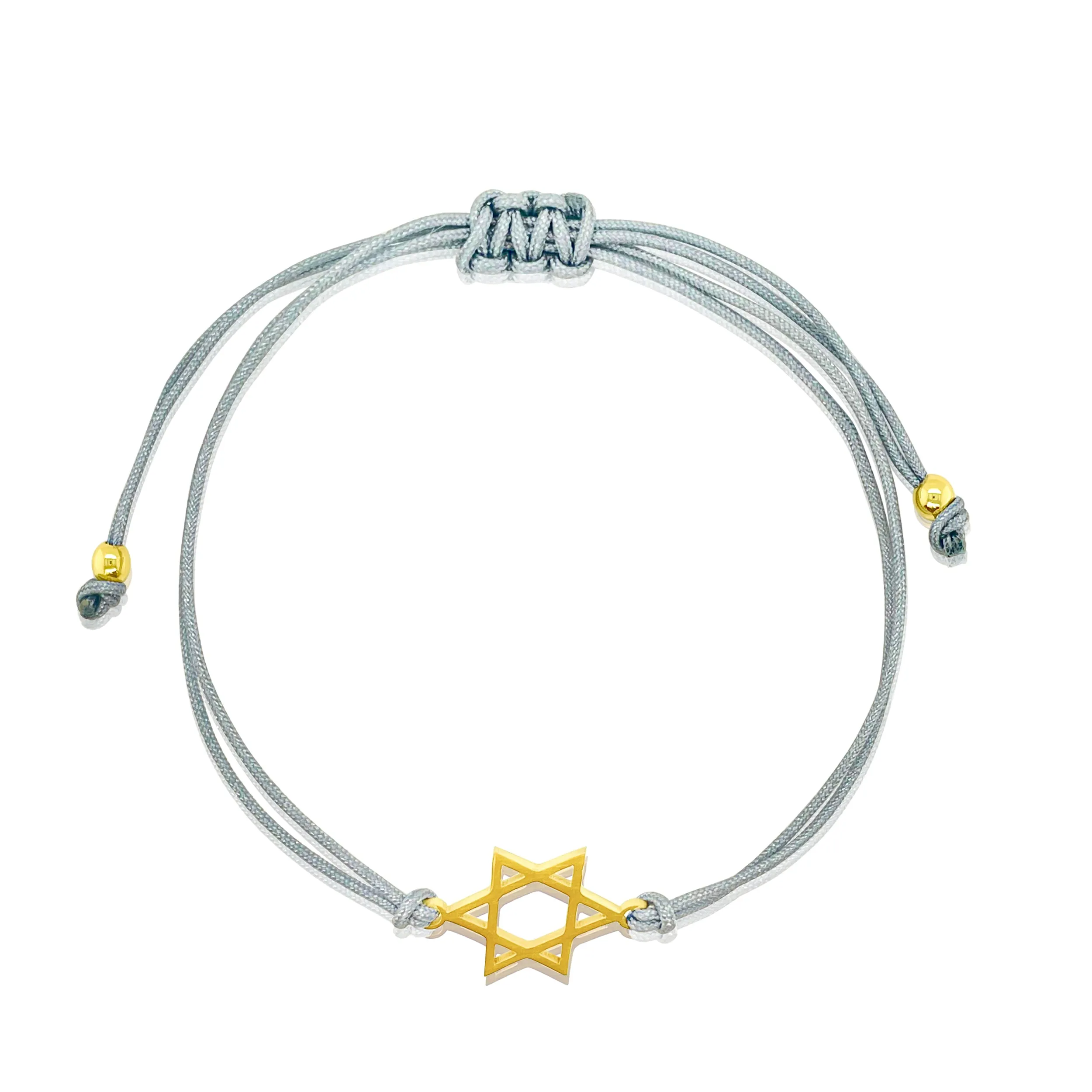 Dainty Gold Plated Jewish Star of David Bracelet on Grey Chord sold by Meira T