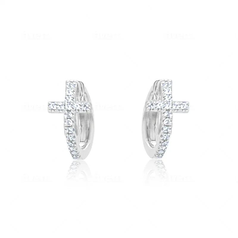 White Gold Diamond Cross Hoops sold by Meira T