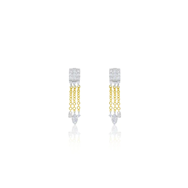 Two Toned 14 Kt Yellow Gold and .15 Ct Diamond Drop Earrings sold by Meira T