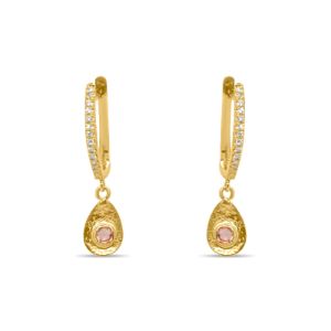 Yellow Gold Huggies with Pink Sapphire sold by Meira T