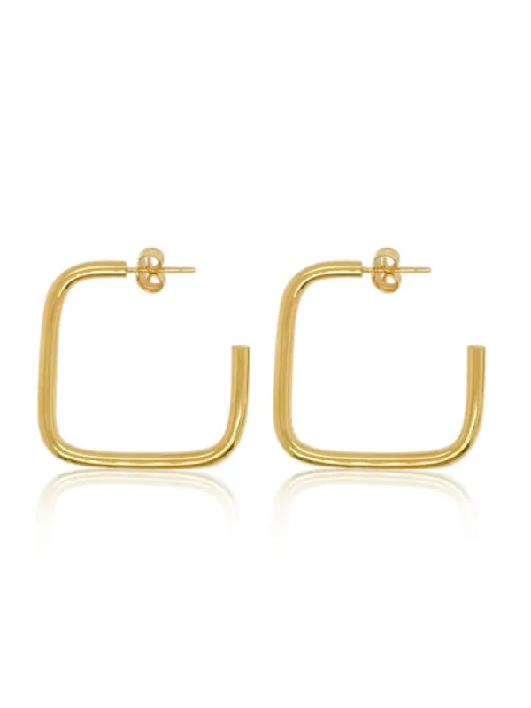 Yellow Gold Open Square Shaped Hoops - Online Exclusive sold by Meira T